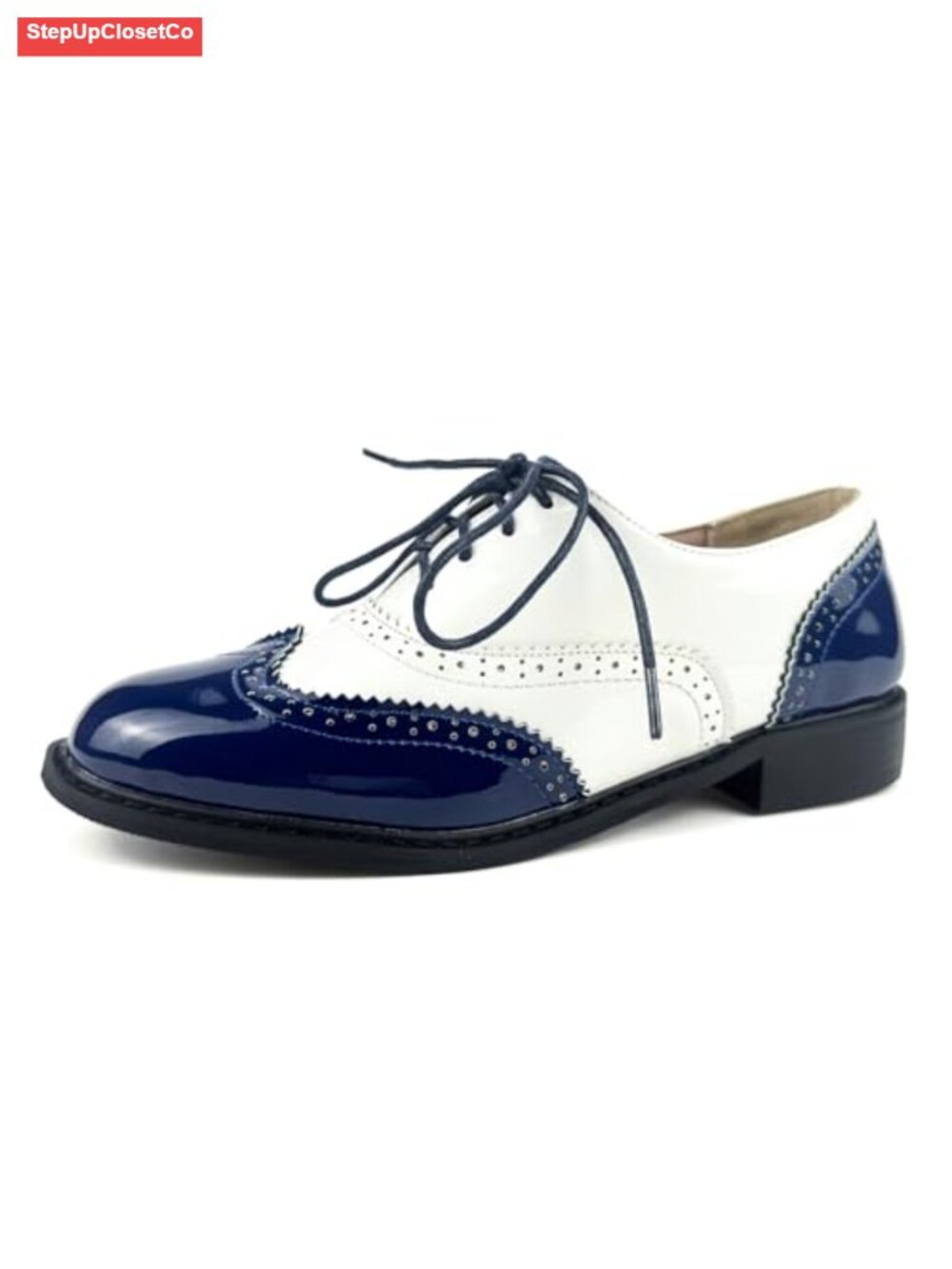 Women's Saddle Oxford Shoes 50s Two Tone Patent Leather Wingtip Lace Up